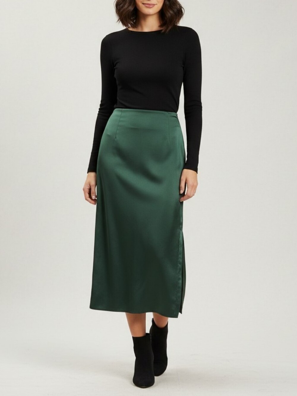 Loft Linen Blend Midi Skirt Womens 4 Green Boho Retro Minimalist Office Career